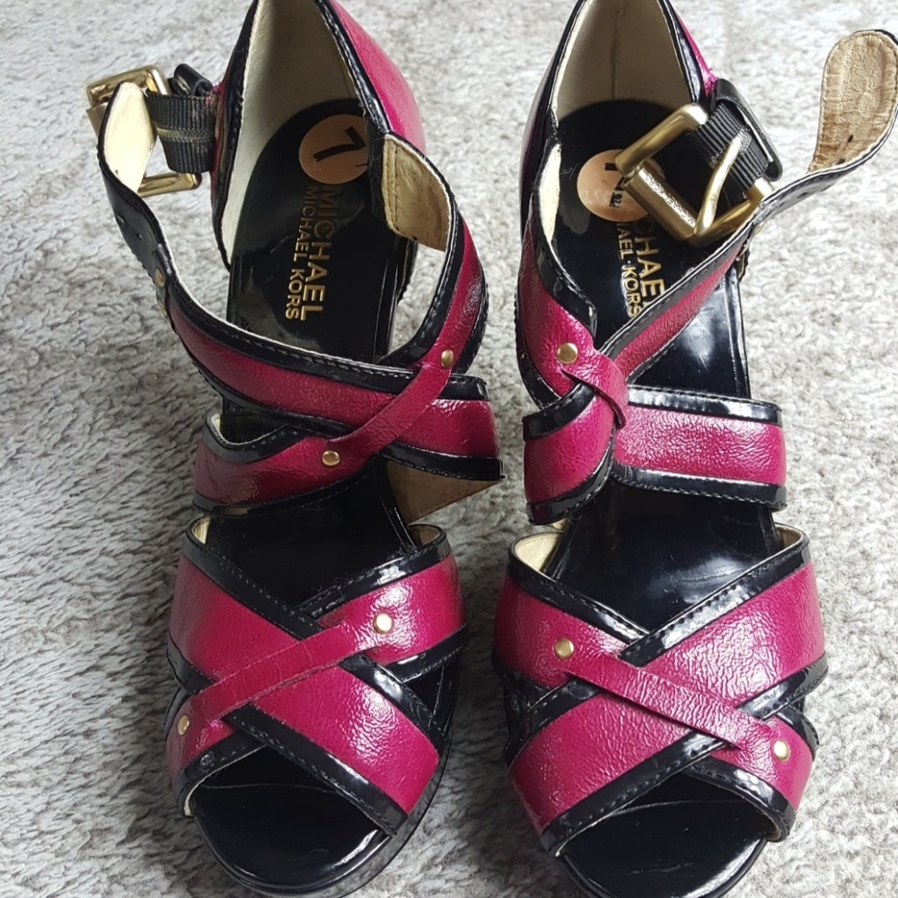 Michael Kors Pink and Black Strappy Heels
